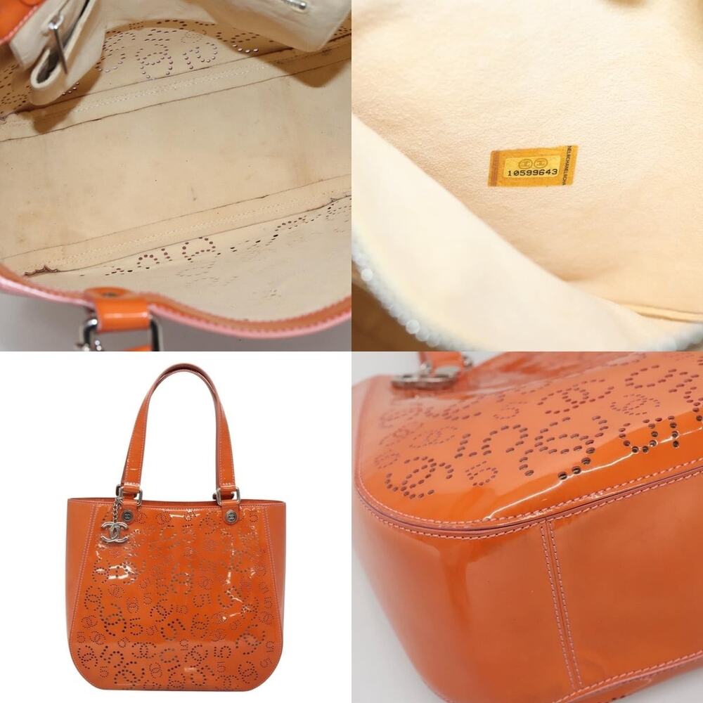 Chanel Punching Tote Bag Enamel Orange Silver CC - Picture 5 of 7